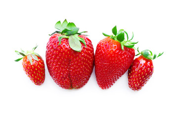 Four ripe red strawberry on a white background. Isolated