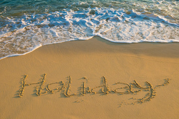 Fototapeta premium Season of travel. Summer trips to the sea. Concept of leisure and travel. inscription 