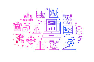 Data analysis gradient line icons illustration