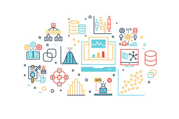 Data analysis line icons illustration