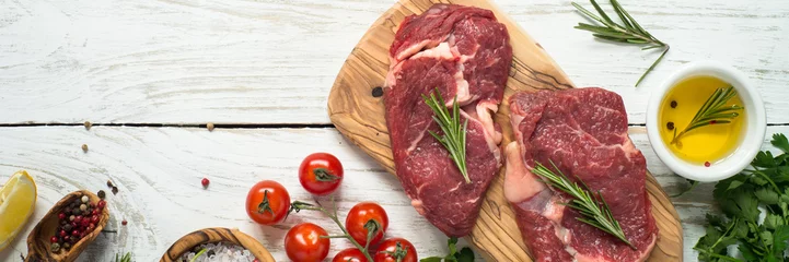 Zelfklevend behang Vlees Raw Beef steak with ingredients