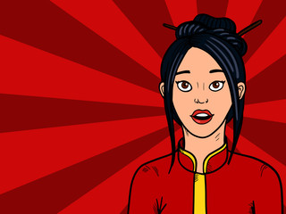 Surprised woman pop art style vector illustration