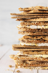 Various whole grain flatbread crackers