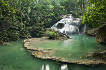 waterfall in  deep forest on mountain