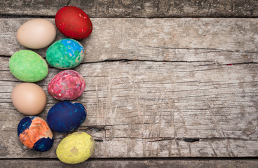 Easter eggs on wooden background 