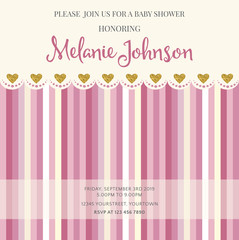 Lovely baby shower card template with golden glittering details