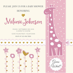 Fototapeta na wymiar Lovely baby shower card template with golden glittering details