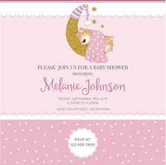 Lovely baby shower card template with golden glittering details
