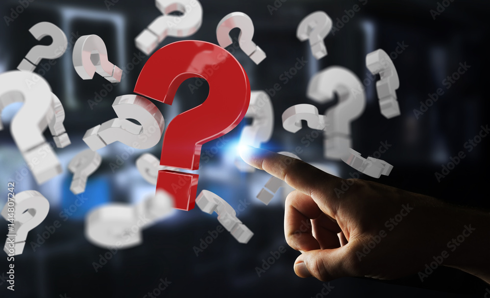 Poster businessman using 3d rendering question marks