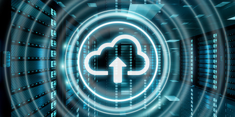 Server room data center with cloud blue icon 3D rendering