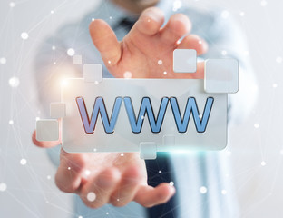 Businessman surfing on internet using tactile web address bar 3D rendering