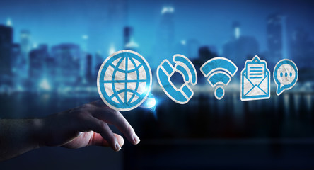 Businessman using 3D rendering multimedia paper icons