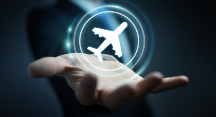 Businessman booking his flight with modern digital application 3D rendering