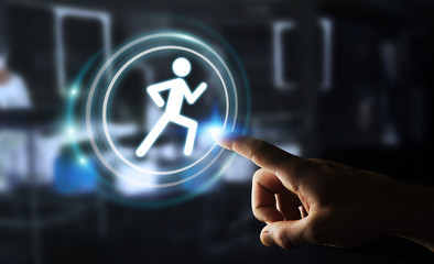 Young man using running application to check his performances 3D rendering