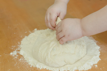 Little Baby`s Hands kneading dough