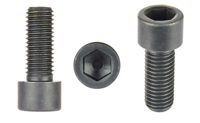 Metal cap screw with hex drive hole isolated on white background