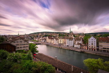 Fototapeta premium View of Zurich and Limmat River from Lindenhof Hill, Zurich, Switzerland