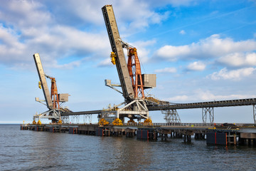 Fototapeta na wymiar Coal pier at morning in port of Gdansk, Poland.