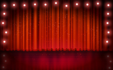 Spotlight on red stage curtain