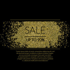 Golden particles  sale banner on black  vector eps 10