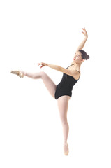 Fototapeta premium Young beautiful ballerina dancing on white background