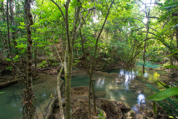 Fototapeta premium Huaymaekamin Waterfall in Kanchanaburi Province, Thailand