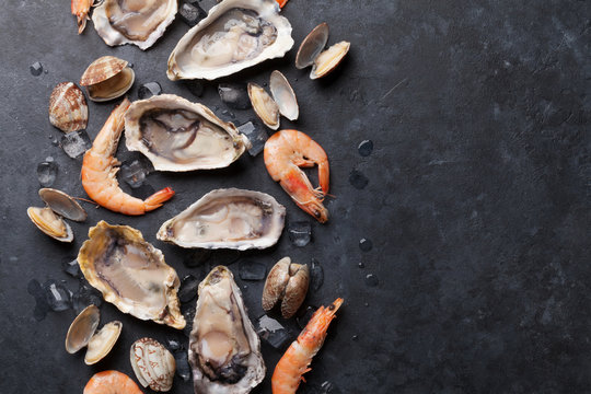 Fresh seafood on stone table
