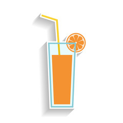 Glass of orange juice with drinking straw. Flat color icon, object of fast food and snack.