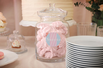 Candy bar. Table with different sweets for party