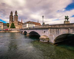 Grossmunster Church and Limmat River, Zurich, Switzerland