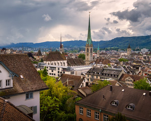 Aerial View of Zurich Skyline from University Vantage Point, Zurich, Switzerland