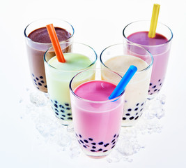 Colorful selection of milky boba or bubble tea