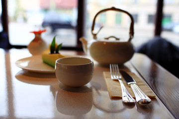 serving cutlery knife fork restaurant tablecloth