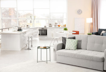 Modern kitchen interior of studio apartment