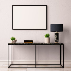 Mock up poster in the interior with a console table. 3D rendering