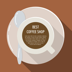 Cup of coffee flat illustration. Espresso drink top view concept for cafe menu.