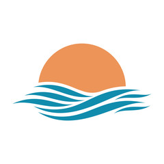 Abstract design of sun and sea icon.  Vector image. 