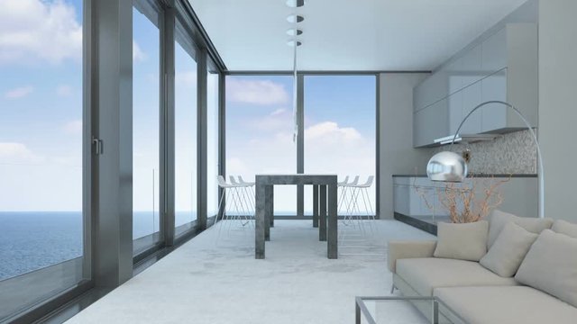Modern luxury living room with ocean view