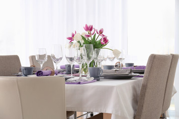 Table with beautiful setting in restaurant