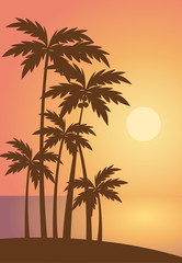 Fototapeta na wymiar Beach summer with trees lanscape sea scenery sunset scenery vector