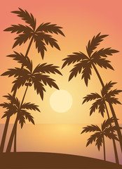 Fototapeta na wymiar Beach summer with trees lanscape sea scenery sunset scenery vector
