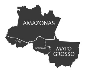 Amazonas - Acre - Rondonia - Mato Grosso Map Brazil illustration