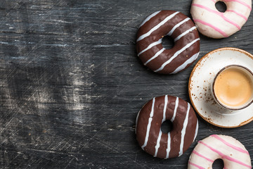 Donuts and coffee top view