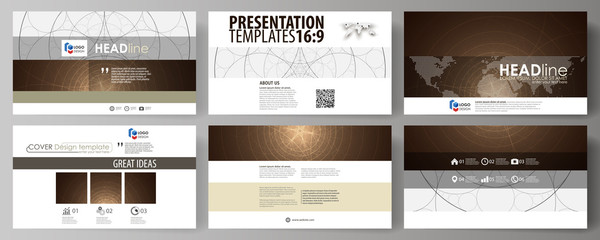 Business templates in HD format for presentation slides. Easy editable abstract vector layouts in flat design. Alchemical theme. Fractal art background. Sacred geometry. Mysterious relaxation pattern.