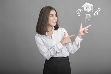 Beautiful university student with education success icon