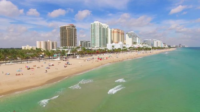 Aerial view of a Fort Lauderdale Beach and A1A road