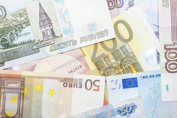 Russische Rubel und Euro Geldscheine