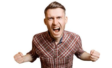 Young  man with hat feels shock and surprise with overly face expression.