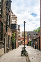 LONDON, UNITED KINGDOM - June 21, 2016. Street view of old buildings in London, England, United Kingdom