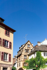 Fototapeta premium STRASBOURG, FRANCE - August 23, 2016 : Street view of Traditional houses in Strasbourg, Alsace. is the official seat of the European Parliament, Located close to the border with Germany